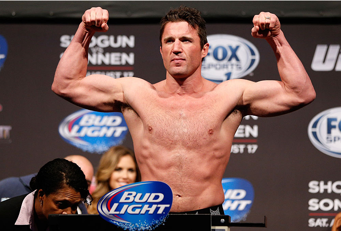 BOSTON, MA - AUGUST 16: Chael Sonnen weighs in during the UFC weigh-in inside TD Garden on August 16, 2013 in Boston, Massachusetts. (Photo by Josh Hedges/Zuffa LLC/Zuffa LLC via Getty Images)