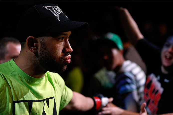 INDIANAPOLIS, IN - AUGUST 28: Dylan Andrews enters the arena before his middleweight fight against Papy Abedi during the UFC on FOX Sports 1 event at Bankers Life Fieldhouse on August 28, 2013 in Indianapolis, Indiana. (Photo by Josh Hedges/Zuffa LLC/Zuf