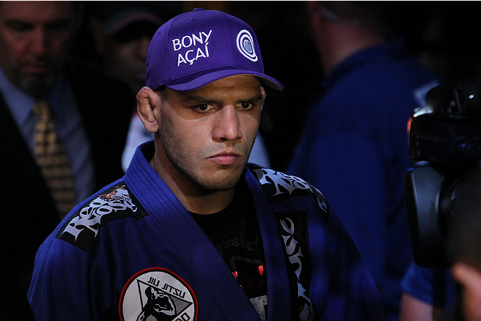 INDIANAPOLIS, IN - AUGUST 28: Rafael dos Anjos enters the arena before his lightweight fight against Donald "Cowboy" Cerrone during the UFC on FOX Sports 1 event at Bankers Life Fieldhouse on August 28, 2013 in Indianapolis, Indiana. (Photo by Ed Mulholl