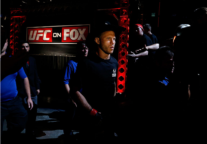 INDIANAPOLIS, IN - AUGUST 28: Donald "Cowboy" Cerrone enters the arena before his lightweight fight against Rafael dos Anjos during the UFC on FOX Sports 1 event at Bankers Life Fieldhouse on August 28, 2013 in Indianapolis, Indiana. (Photo by Josh Hedge