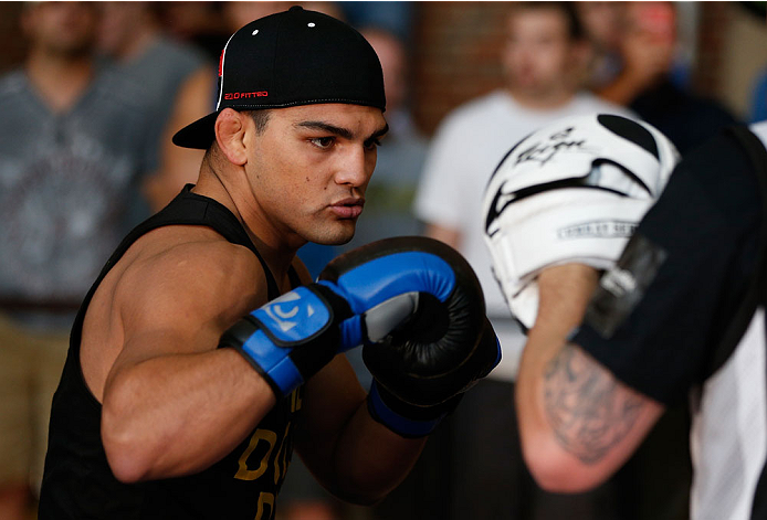 INDIANAPOLIS, IN - AUGUST 26: Kelvin Gastelum holds an open training session for fans and media at Banker's Life Fieldhouse on August 26, 2013 in Indianapolis, Indiana. (Photo by Josh Hedges/Zuffa LLC/Zuffa LLC via Getty Images)