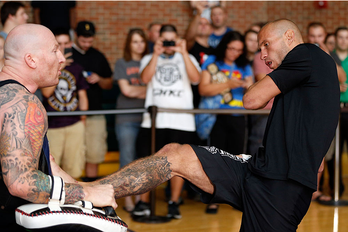 INDIANAPOLIS, IN - AUGUST 26: Donald "Cowboy" Cerrone holds an open training session for fans and media at Banker's Life Fieldhouse on August 26, 2013 in Indianapolis, Indiana. (Photo by Josh Hedges/Zuffa LLC/Zuffa LLC via Getty Images)