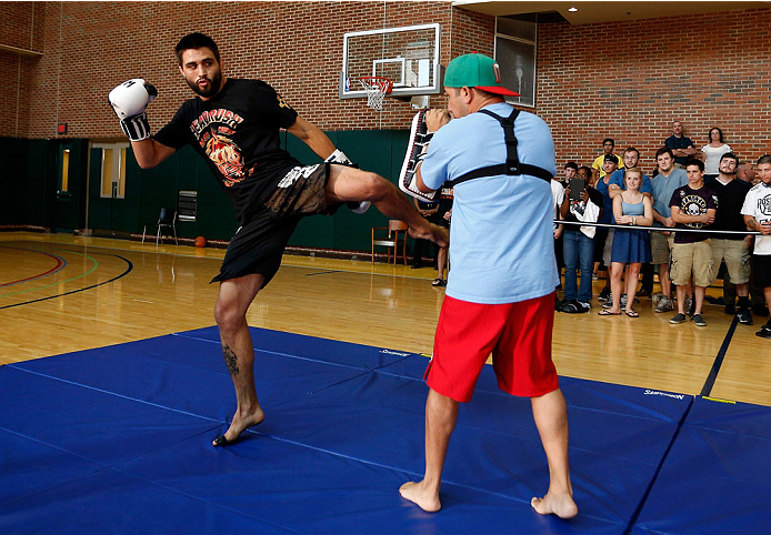 INDIANAPOLIS, IN - AUGUST 26: Carlos Condit holds an open training session for fans and media at Banker's Life Fieldhouse on August 26, 2013 in Indianapolis, Indiana. (Photo by Josh Hedges/Zuffa LLC/Zuffa LLC via Getty Images)