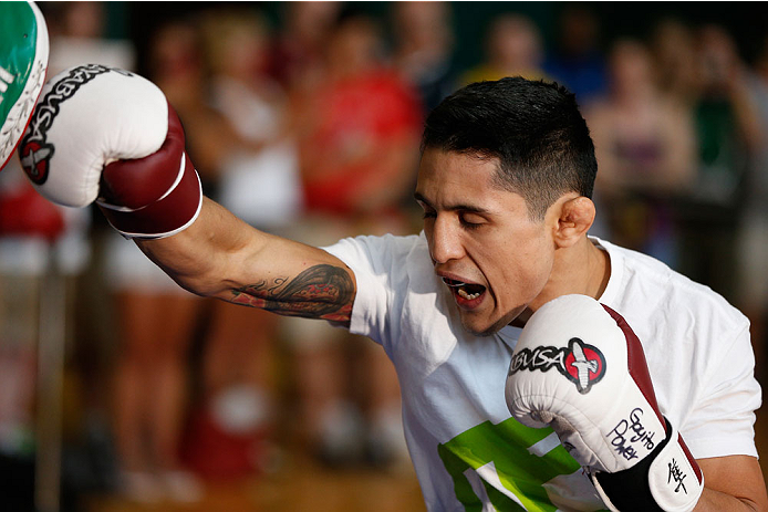 INDIANAPOLIS, IN - AUGUST 26: Erik Perez holds an open training session for fans and media at Banker's Life Fieldhouse on August 26, 2013 in Indianapolis, Indiana. (Photo by Josh Hedges/Zuffa LLC/Zuffa LLC via Getty Images)