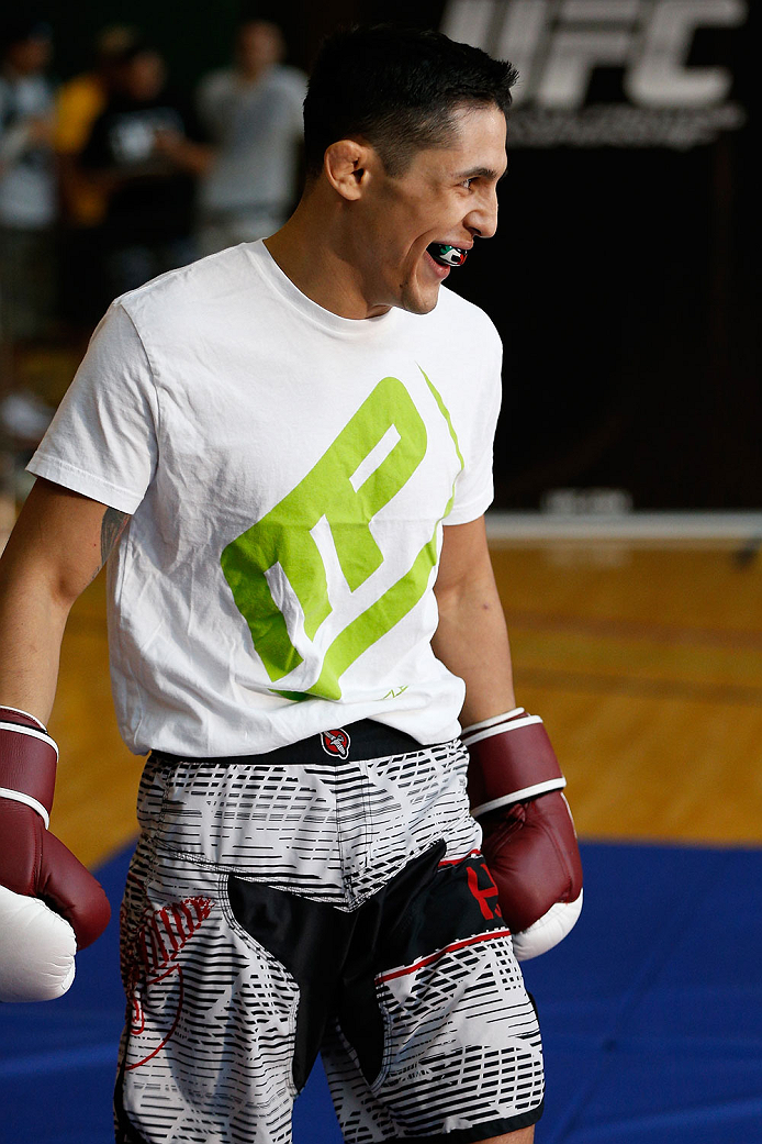 INDIANAPOLIS, IN - AUGUST 26: Erik Perez holds an open training session for fans and media at Banker's Life Fieldhouse on August 26, 2013 in Indianapolis, Indiana. (Photo by Josh Hedges/Zuffa LLC/Zuffa LLC via Getty Images)