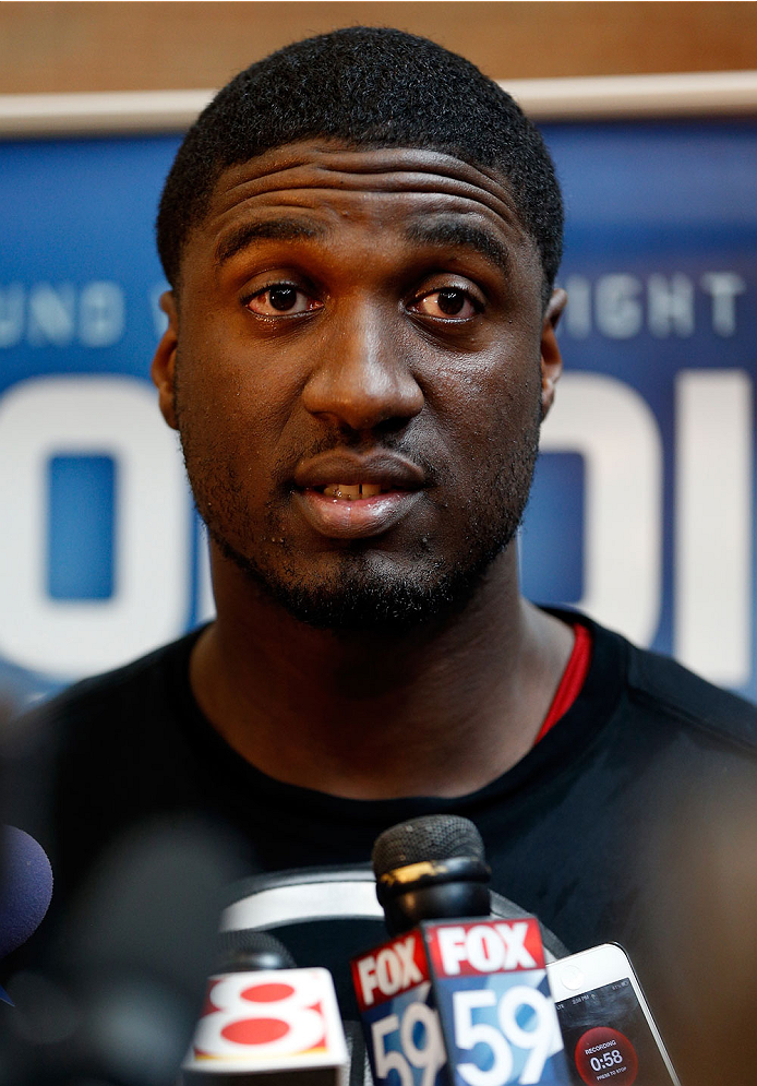 INDIANAPOLIS, IN - AUGUST 26: Indiana Pacers center Roy Hibbert interacts with media during the UFC open workouts at Banker's Life Fieldhouse on August 26, 2013 in Indianapolis, Indiana. (Photo by Josh Hedges/Zuffa LLC/Zuffa LLC via Getty Images)