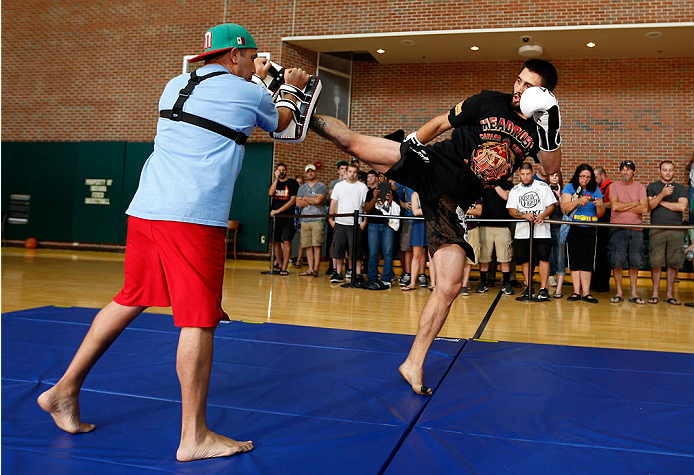 INDIANAPOLIS, IN - AUGUST 26: Carlos Condit holds an open training session for fans and media at Banker's Life Fieldhouse on August 26, 2013 in Indianapolis, Indiana. (Photo by Josh Hedges/Zuffa LLC/Zuffa LLC via Getty Images)