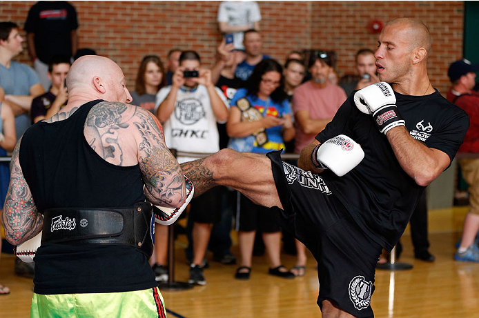 INDIANAPOLIS, IN - AUGUST 26: Donald "Cowboy" Cerrone holds an open training session for fans and media at Banker's Life Fieldhouse on August 26, 2013 in Indianapolis, Indiana. (Photo by Josh Hedges/Zuffa LLC/Zuffa LLC via Getty Images)