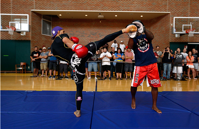 INDIANAPOLIS, IN - AUGUST 26: Rafael dos Anjos holds an open training session for fans and media at Banker's Life Fieldhouse on August 26, 2013 in Indianapolis, Indiana. (Photo by Josh Hedges/Zuffa LLC/Zuffa LLC via Getty Images)