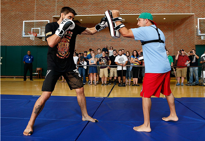 INDIANAPOLIS, IN - AUGUST 26: Carlos Condit holds an open training session for fans and media at Banker's Life Fieldhouse on August 26, 2013 in Indianapolis, Indiana. (Photo by Josh Hedges/Zuffa LLC/Zuffa LLC via Getty Images)