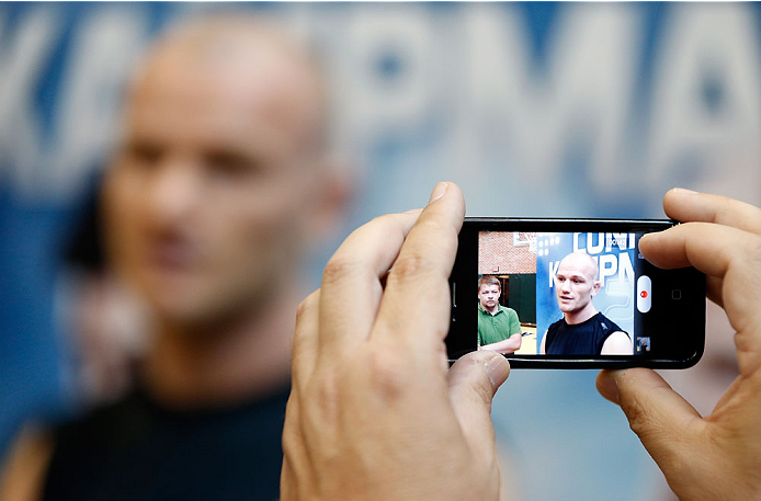 INDIANAPOLIS, IN - AUGUST 26: Martin Kampmann interacts with media at Banker's Life Fieldhouse on August 26, 2013 in Indianapolis, Indiana. (Photo by Josh Hedges/Zuffa LLC/Zuffa LLC via Getty Images)