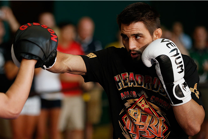 INDIANAPOLIS, IN - AUGUST 26: Carlos Condit holds an open training session for fans and media at Banker's Life Fieldhouse on August 26, 2013 in Indianapolis, Indiana. (Photo by Josh Hedges/Zuffa LLC/Zuffa LLC via Getty Images)