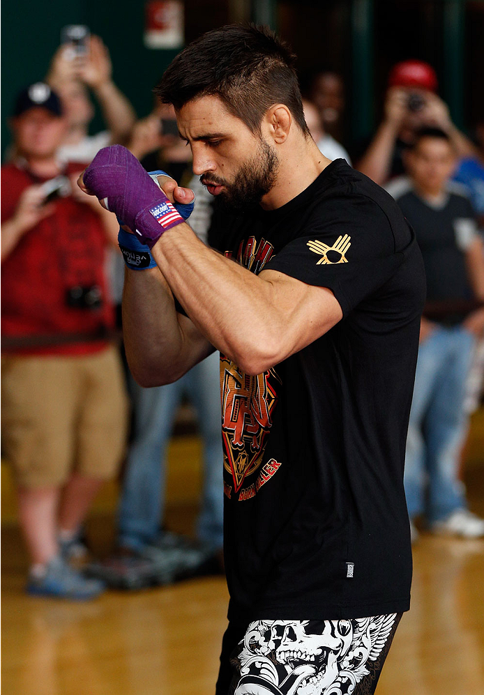 INDIANAPOLIS, IN - AUGUST 26: Carlos Condit holds an open training session for fans and media at Banker's Life Fieldhouse on August 26, 2013 in Indianapolis, Indiana. (Photo by Josh Hedges/Zuffa LLC/Zuffa LLC via Getty Images)