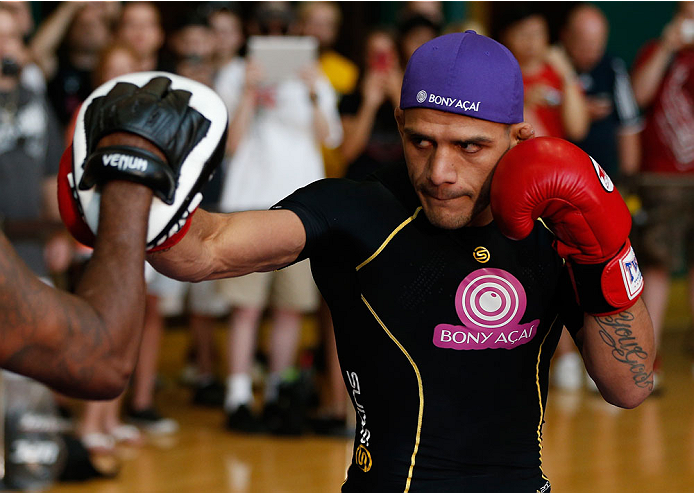 INDIANAPOLIS, IN - AUGUST 26: Rafael dos Anjos holds an open training session for fans and media at Banker's Life Fieldhouse on August 26, 2013 in Indianapolis, Indiana. (Photo by Josh Hedges/Zuffa LLC/Zuffa LLC via Getty Images)