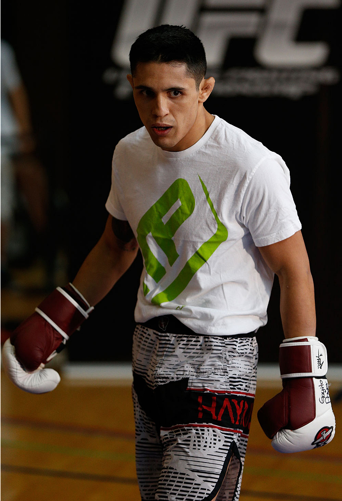 INDIANAPOLIS, IN - AUGUST 26: Erik Perez holds an open training session for fans and media at Banker's Life Fieldhouse on August 26, 2013 in Indianapolis, Indiana. (Photo by Josh Hedges/Zuffa LLC/Zuffa LLC via Getty Images)