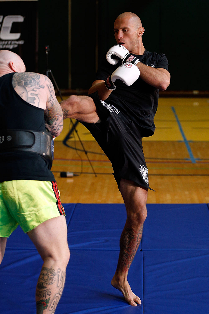 INDIANAPOLIS, IN - AUGUST 26: Donald "Cowboy" Cerrone holds an open training session for fans and media at Banker's Life Fieldhouse on August 26, 2013 in Indianapolis, Indiana. (Photo by Josh Hedges/Zuffa LLC/Zuffa LLC via Getty Images)