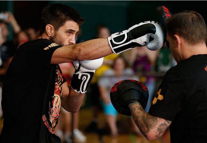 INDIANAPOLIS, IN - AUGUST 26: Carlos Condit holds an open training session for fans and media at Banker's Life Fieldhouse on August 26, 2013 in Indianapolis, Indiana. (Photo by Josh Hedges/Zuffa LLC/Zuffa LLC via Getty Images)