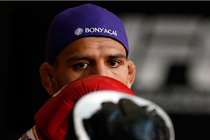 INDIANAPOLIS, IN - AUGUST 26: Rafael dos Anjos holds an open training session for fans and media at Banker's Life Fieldhouse on August 26, 2013 in Indianapolis, Indiana. (Photo by Josh Hedges/Zuffa LLC/Zuffa LLC via Getty Images)