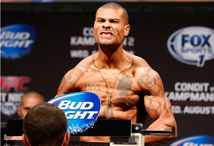 INDIANAPOLIS, IN - AUGUST 27: Abel Trujillo weighs in during the UFC weigh-in event at Bankers Life Fieldhouse on August 27, 2013 in Indianapolis, Indiana. (Photo by Josh Hedges/Zuffa LLC/Zuffa LLC via Getty Images)