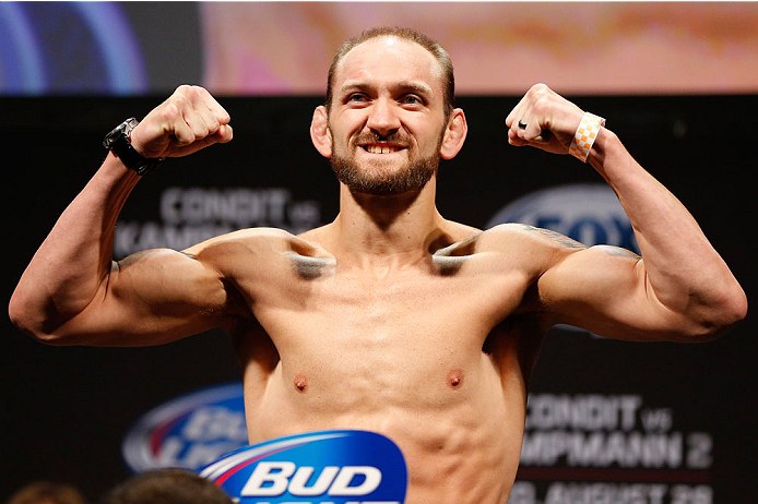 INDIANAPOLIS, IN - AUGUST 27: Zak Cummings weighs in during the UFC weigh-in event at Bankers Life Fieldhouse on August 27, 2013 in Indianapolis, Indiana. (Photo by Josh Hedges/Zuffa LLC/Zuffa LLC via Getty Images)