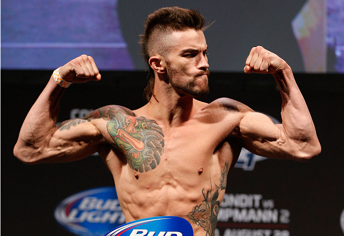 INDIANAPOLIS, IN - AUGUST 27: Brandon Thatch weighs in during the UFC weigh-in event at Bankers Life Fieldhouse on August 27, 2013 in Indianapolis, Indiana. (Photo by Josh Hedges/Zuffa LLC/Zuffa LLC via Getty Images)