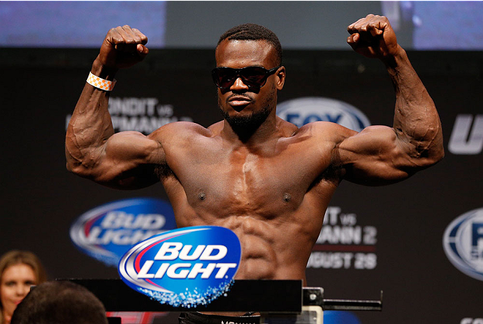 INDIANAPOLIS, IN - AUGUST 27: Papy Abedi weighs in during the UFC weigh-in event at Bankers Life Fieldhouse on August 27, 2013 in Indianapolis, Indiana. (Photo by Josh Hedges/Zuffa LLC/Zuffa LLC via Getty Images)