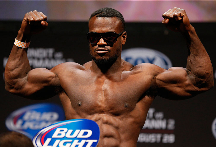 INDIANAPOLIS, IN - AUGUST 27: Papy Abedi weighs in during the UFC weigh-in event at Bankers Life Fieldhouse on August 27, 2013 in Indianapolis, Indiana. (Photo by Josh Hedges/Zuffa LLC/Zuffa LLC via Getty Images)