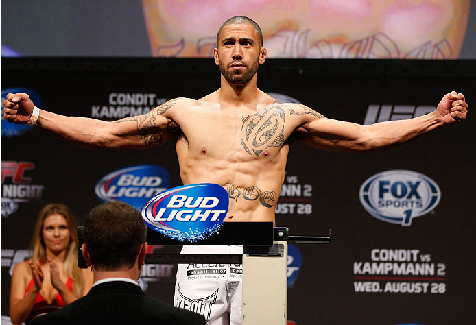 INDIANAPOLIS, IN - AUGUST 27: Dylan Andrews weighs in during the UFC weigh-in event at Bankers Life Fieldhouse on August 27, 2013 in Indianapolis, Indiana. (Photo by Josh Hedges/Zuffa LLC/Zuffa LLC via Getty Images)