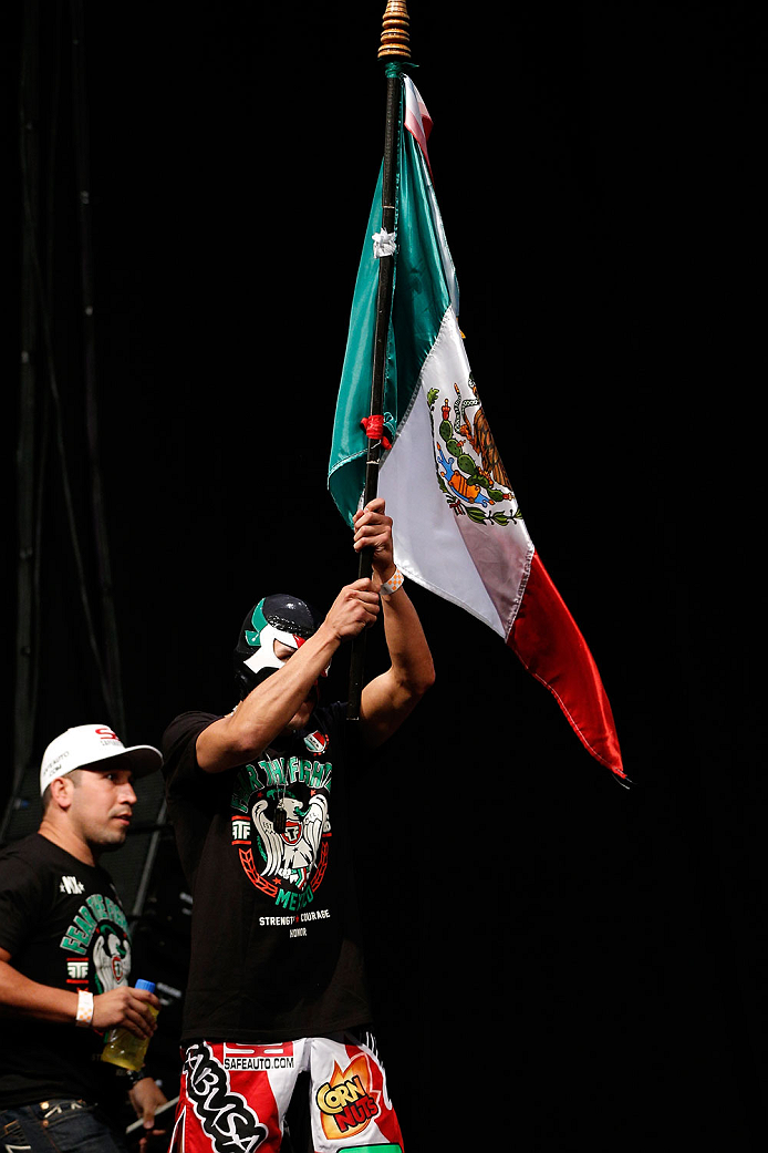 INDIANAPOLIS, IN - AUGUST 27: Erik Perez enters the arena during UFC weigh-in event at Bankers Life Fieldhouse on August 27, 2013 in Indianapolis, Indiana. (Photo by Josh Hedges/Zuffa LLC/Zuffa LLC via Getty Images)