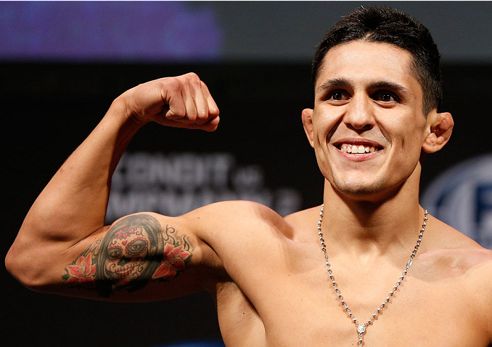 INDIANAPOLIS, IN - AUGUST 27: Erik Perez weighs in during the UFC weigh-in event at Bankers Life Fieldhouse on August 27, 2013 in Indianapolis, Indiana. (Photo by Josh Hedges/Zuffa LLC/Zuffa LLC via Getty Images)