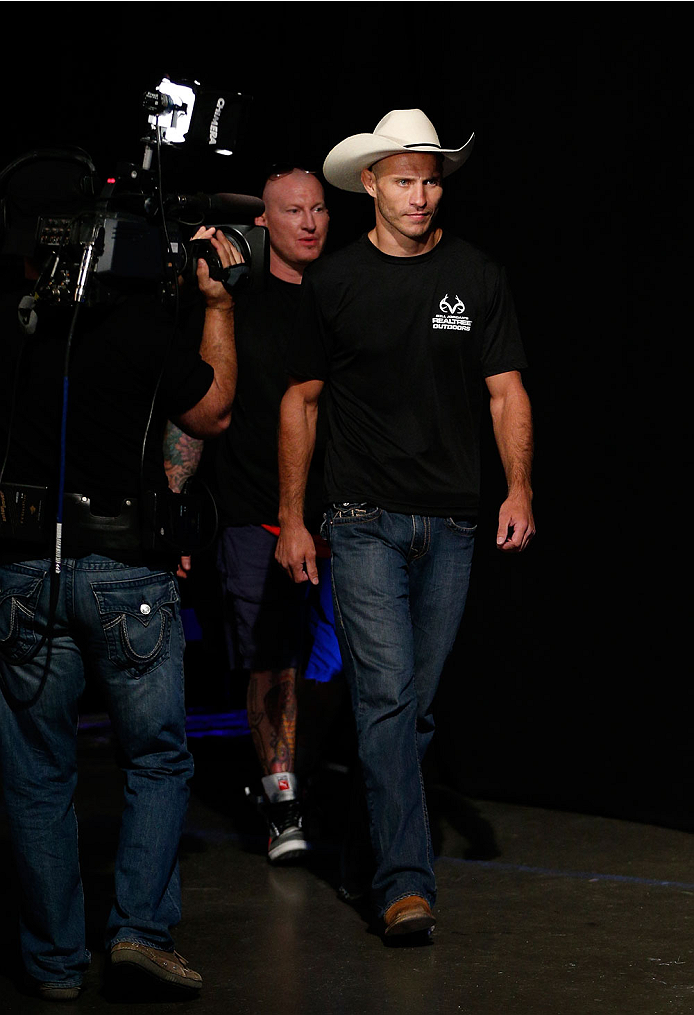 INDIANAPOLIS, IN - AUGUST 27: Donald "Cowboy" Cerrone enters the arena during the UFC weigh-in event at Bankers Life Fieldhouse on August 27, 2013 in Indianapolis, Indiana. (Photo by Josh Hedges/Zuffa LLC/Zuffa LLC via Getty Images)