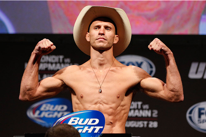 INDIANAPOLIS, IN - AUGUST 27: Donald "Cowboy" Cerrone weighs in during the UFC weigh-in event at Bankers Life Fieldhouse on August 27, 2013 in Indianapolis, Indiana. (Photo by Josh Hedges/Zuffa LLC/Zuffa LLC via Getty Images)