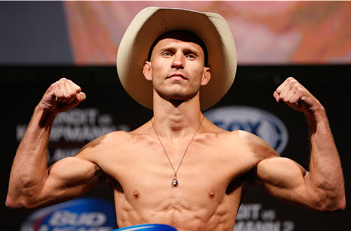 INDIANAPOLIS, IN - AUGUST 27: Donald "Cowboy" Cerrone weighs in during the UFC weigh-in event at Bankers Life Fieldhouse on August 27, 2013 in Indianapolis, Indiana. (Photo by Josh Hedges/Zuffa LLC/Zuffa LLC via Getty Images)