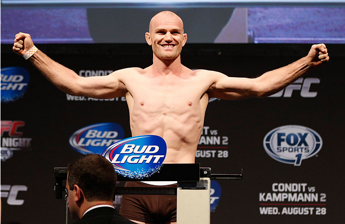 INDIANAPOLIS, IN - AUGUST 27: Martin Kampmann weighs in during the UFC weigh-in event at Bankers Life Fieldhouse on August 27, 2013 in Indianapolis, Indiana. (Photo by Josh Hedges/Zuffa LLC/Zuffa LLC via Getty Images)