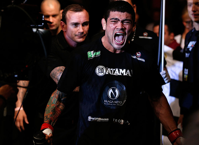FORTALEZA, BRAZIL - JUNE 08: Antonio Braga Neto enters the arena before his middleweight fight against Anthony Smith during the UFC on FUEL TV event at Paulo Sarasate Arena on June 8, 2013 in Fortaleza, Ceara, Brazil. (Photo by Josh Hedges/Zuffa LLC/Zuf