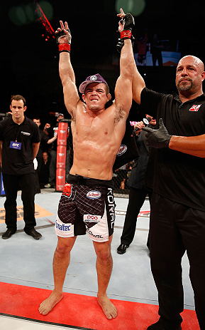 FORTALEZA, BRAZIL - JUNE 08: Caio Magalhaes reacts after his victory over Karlos Vemola in their middleweight fight during the UFC on FUEL TV event at Paulo Sarasate Arena on June 8, 2013 in Fortaleza, Ceara, Brazil. (Photo by Josh Hedges/Zuffa LLC/Zuff
