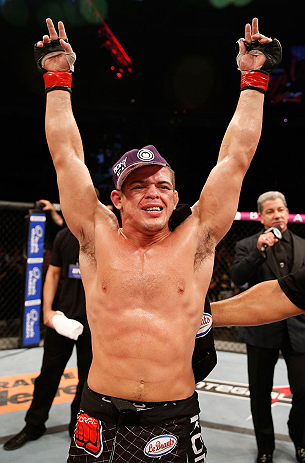 FORTALEZA, BRAZIL - JUNE 08: Caio Magalhaes reacts after his victory over Karlos Vemola in their middleweight fight during the UFC on FUEL TV event at Paulo Sarasate Arena on June 8, 2013 in Fortaleza, Ceara, Brazil. (Photo by Josh Hedges/Zuffa LLC/Zuff