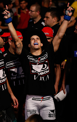 FORTALEZA, BRAZIL - JUNE 08: Felipe Arantes enters the arena before his featherweight fight against Godofredo "Pepey" Castro during the UFC on FUEL TV event at Paulo Sarasate Arena on June 8, 2013 in Fortaleza, Ceara, Brazil. (Photo by Josh Hedges/Zuffa