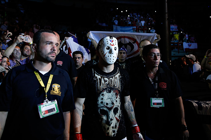 FORTALEZA, BRAZIL - JUNE 08: Rony "Jason" Mariano Bezerra enters the arena before his featherweight fight against Mike Wilkinson during the UFC on FUEL TV event at Paulo Sarasate Arena on June 8, 2013 in Fortaleza, Ceara, Brazil. (Photo by Josh Hedges/Z