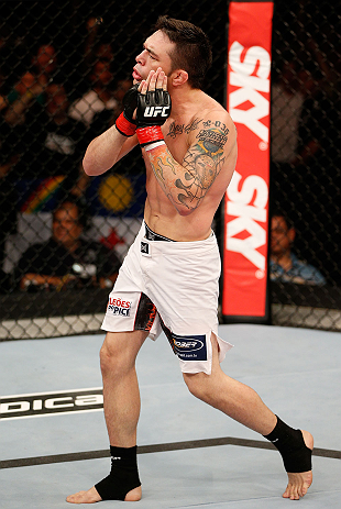 FORTALEZA, BRAZIL - JUNE 08: Rony "Jason" Mariano Bezerra reacts after defeating Mike Wilkinson in their featherweight fight during the UFC on FUEL TV event at Paulo Sarasate Arena on June 8, 2013 in Fortaleza, Ceara, Brazil. (Photo by Josh Hedges/Zuffa