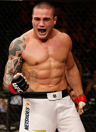 FORTALEZA, BRAZIL - JUNE 08: Daniel Sarafian reacts after defeating Eddie Mendez in their middleweight fight during the UFC on FUEL TV event at Paulo Sarasate Arena on June 8, 2013 in Fortaleza, Ceara, Brazil. (Photo by Josh Hedges/Zuffa LLC/Zuffa LLC v