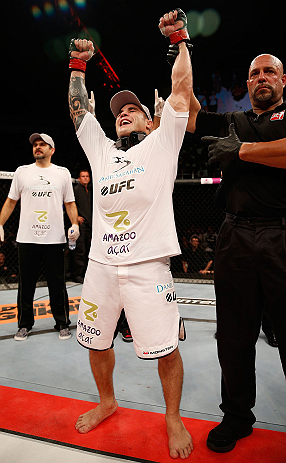 FORTALEZA, BRAZIL - JUNE 08: Daniel Sarafian reacts after defeating Eddie Mendez in their middleweight fight during the UFC on FUEL TV event at Paulo Sarasate Arena on June 8, 2013 in Fortaleza, Ceara, Brazil. (Photo by Josh Hedges/Zuffa LLC/Zuffa LLC v