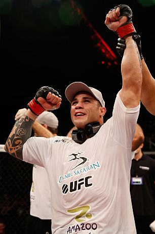 FORTALEZA, BRAZIL - JUNE 08: Daniel Sarafian reacts after defeating Eddie Mendez in their middleweight fight during the UFC on FUEL TV event at Paulo Sarasate Arena on June 8, 2013 in Fortaleza, Ceara, Brazil. (Photo by Josh Hedges/Zuffa LLC/Zuffa LLC v