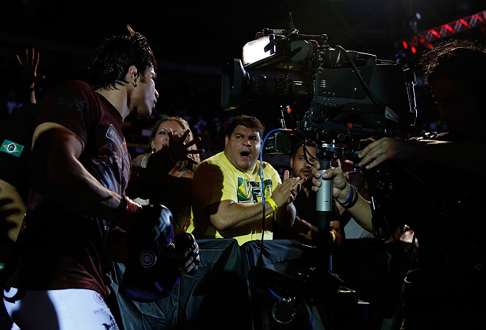 FORTALEZA, BRAZIL - JUNE 08: Erick Silva enters the arena before his welterweight fight against Jason High during the UFC on FUEL TV event at Paulo Sarasate Arena on June 8, 2013 in Fortaleza, Ceara, Brazil. (Photo by Josh Hedges/Zuffa LLC/Zuffa LLC via