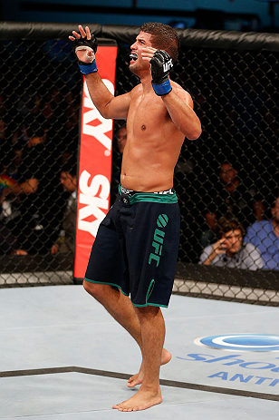 FORTALEZA, BRAZIL - JUNE 08: Leonardo Santos reacts after defeating William Macario in their welterweight fight during the UFC on FUEL TV event at Paulo Sarasate Arena on June 8, 2013 in Fortaleza, Ceara, Brazil. (Photo by Josh Hedges/Zuffa LLC/Zuffa LL
