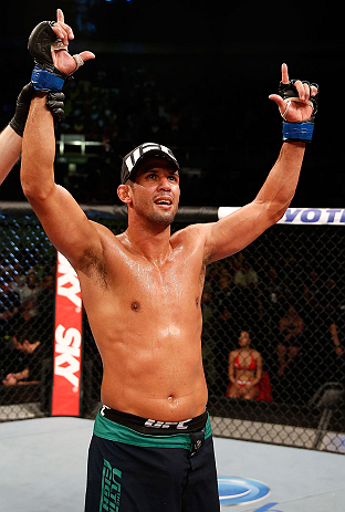 FORTALEZA, BRAZIL - JUNE 08: Leonardo Santos reacts after defeating William Macario in their welterweight fight during the UFC on FUEL TV event at Paulo Sarasate Arena on June 8, 2013 in Fortaleza, Ceara, Brazil. (Photo by Josh Hedges/Zuffa LLC/Zuffa LL