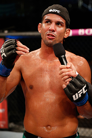 FORTALEZA, BRAZIL - JUNE 08: Leonardo Santos reacts after defeating William Macario in their welterweight fight during the UFC on FUEL TV event at Paulo Sarasate Arena on June 8, 2013 in Fortaleza, Ceara, Brazil. (Photo by Josh Hedges/Zuffa LLC/Zuffa LL