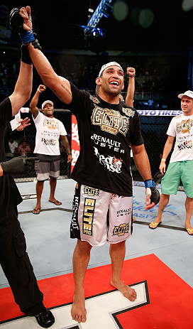FORTALEZA, BRAZIL - JUNE 08: Fabricio Werdum reacts after defeating Antonio Rodrigo Nogueira in their heavyweight fight during the UFC on FUEL TV event at Paulo Sarasate Arena on June 8, 2013 in Fortaleza, Ceara, Brazil. (Photo by Josh Hedges/Zuffa LLC/