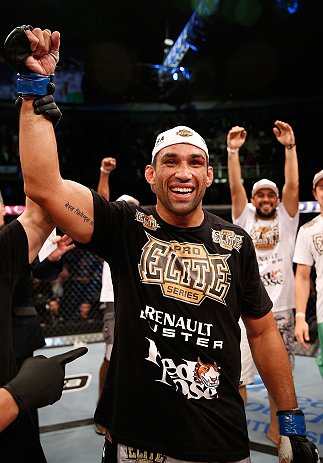 FORTALEZA, BRAZIL - JUNE 08: Fabricio Werdum reacts after defeating Antonio Rodrigo Nogueira in their heavyweight fight during the UFC on FUEL TV event at Paulo Sarasate Arena on June 8, 2013 in Fortaleza, Ceara, Brazil. (Photo by Josh Hedges/Zuffa LLC/
