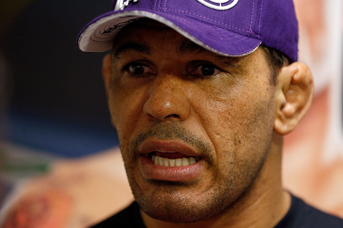 FORTALEZA, BRAZIL - JUNE 06: Antonio Rodrigo "Minotauro" Nogueira interacts with media at Centro de Eventos do Ceara on June 6, 2013 in Fortaleza, Ceara, Brazil. (Photo by Josh Hedges/Zuffa LLC/Zuffa LLC via Getty Images)